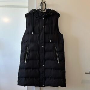 ZARA Long Black Puffer Vest with Hood